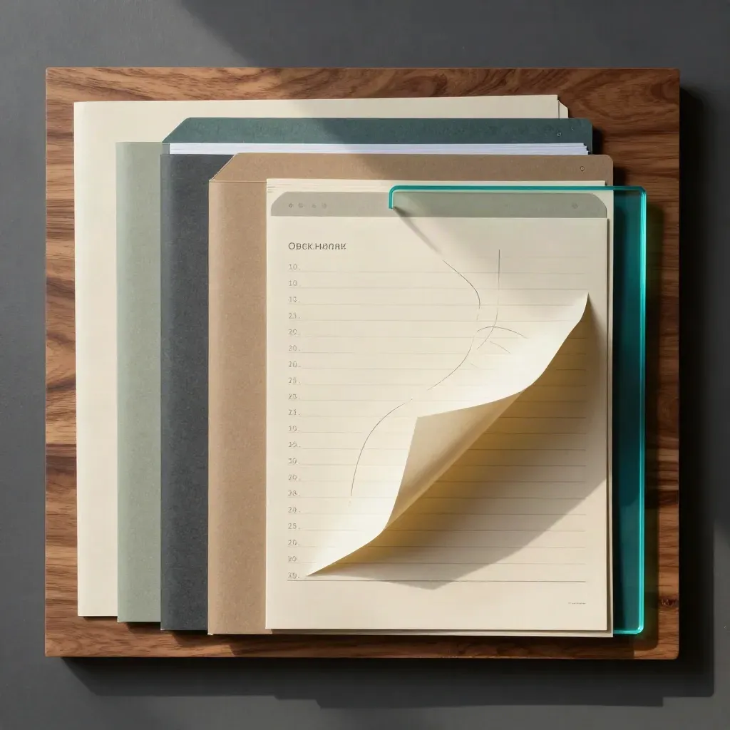 Top-down folders and a folded route sheet arranged like a job search plan.
